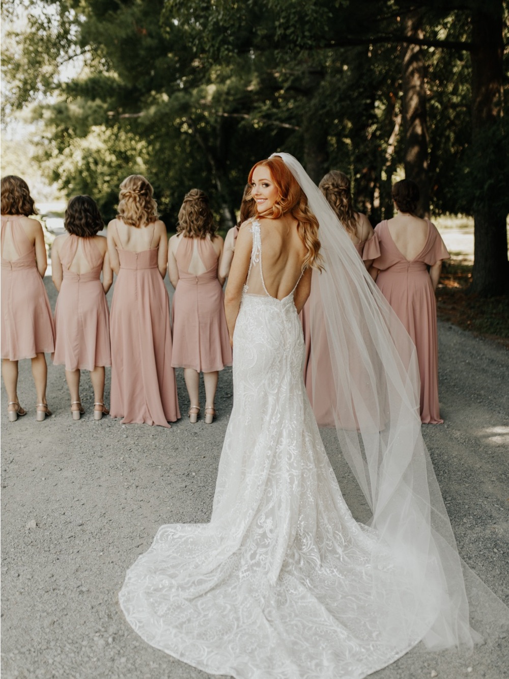 Pronovias White Lace Mermaid Gown with Sheer Cathedral Veil